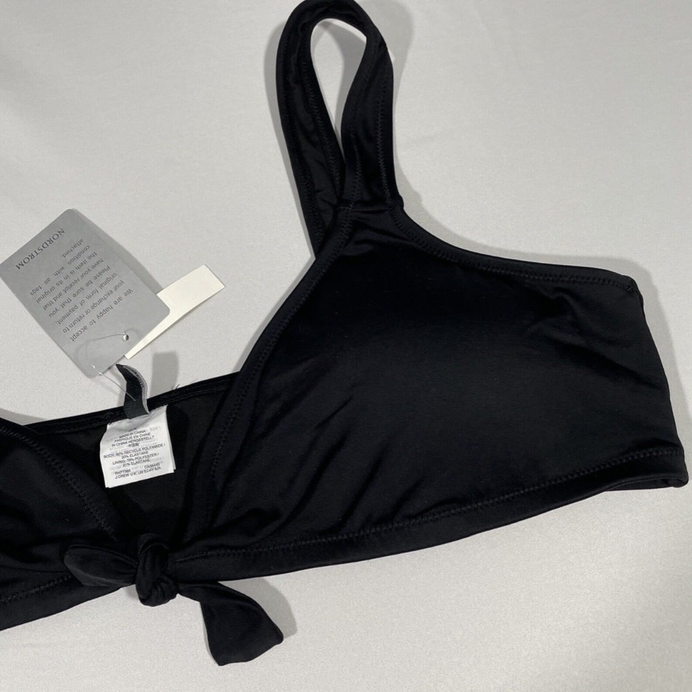 NWT MADEWELL [ PLUS 2X ] Second Wave Tie Front Bikini Top In True‎ Black - Picture 5 of 12
